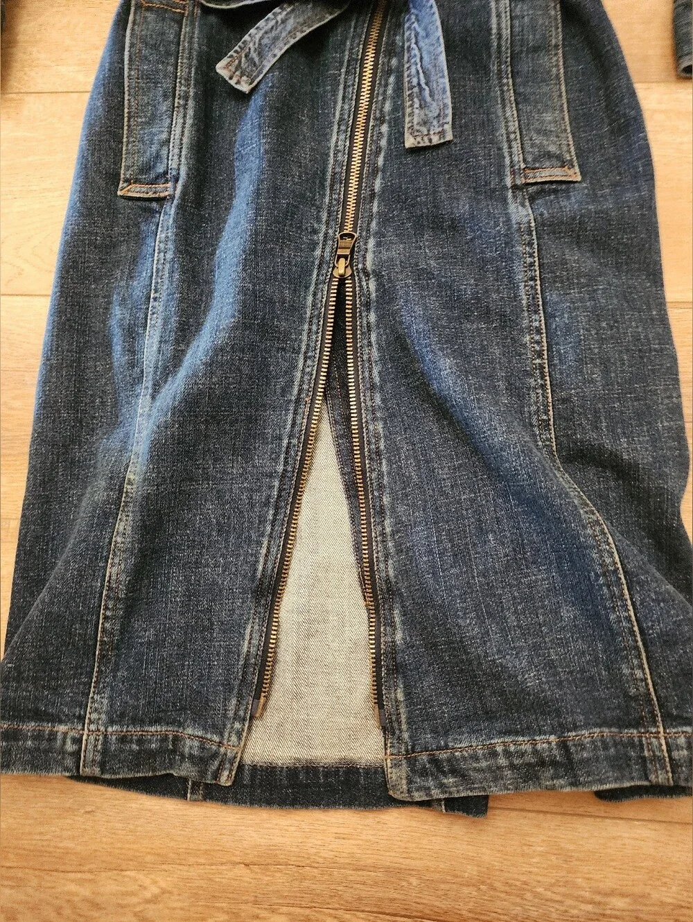Vintage NWOT Ralph Lauren Jeans Heavy Denim Trench Coat Dress Women 10 Moto Zip - Picture 7 of 13